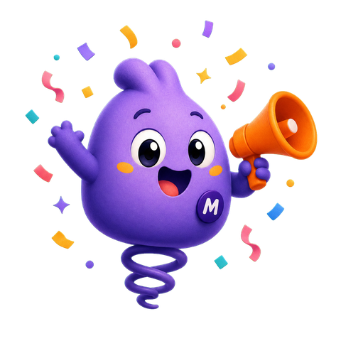Marlow mascot cheering with a megaphone and confetti