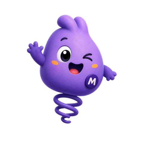 Marlow the mascot — a friendly purple note hopper — waves hello